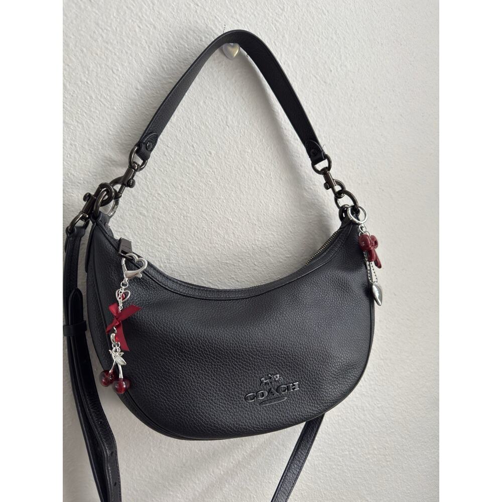 Coach Aria Black Leather Half Moon Crossbody Hobo Shoulder Bag Purse - Picture 6 of 16